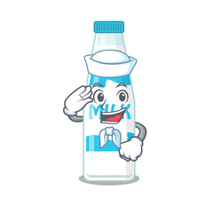 Sticker - Smiley sailor cartoon character of bottle of milk wearing white hat and tie