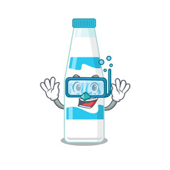 Poster - Bottle of milk mascot design swims with diving glasses