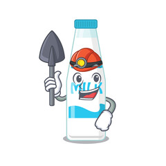 Poster - A cartoon picture of bottle of milk miner with tool and helmet