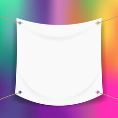 Wall Mural - vinyl banner blank white isolated on colorful art background, white mock up textile fabric empty for banner advertising stand hanging, indoor outdoor fabric vinyl on colored paint rainbow colors frame