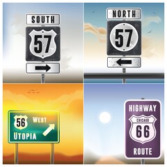 Poster - collection of usa route sign board