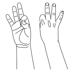 Wall Mural - number three, hand gesture in various sides view. concept of finger counting on sign language. vecto