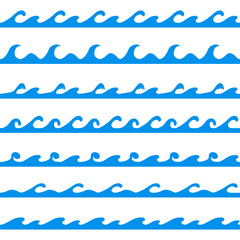 Wave. Set of wave icons in blue isolated on a white background. Vector, cartoon illustration of a blue wave.