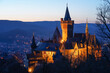 The fairytale castle of Wernigerode, Germany in the night located in the Harz mountains