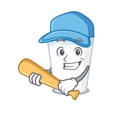 Sticker - Attractive glass of milk caricature character playing baseball