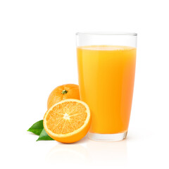 Canvas Print - Glass of Orange juice with orange fruits  isolate on white background.