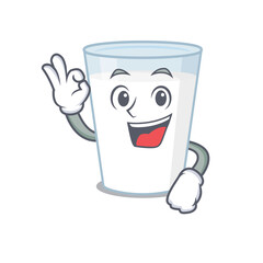 Poster - Glass of milk mascot design style showing Okay gesture finger