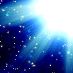 sun's rays on a blue dark sky with stars