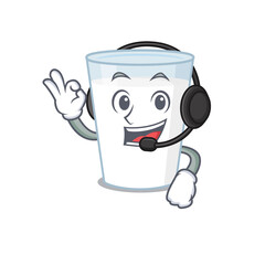 Wall Mural - A stunning glass of milk mascot character concept wearing headphone