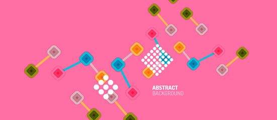 Abstract square dot connections, flat style multicolored geometric background for Wallpaper, Banner, Background, Card, Book Illustration, landing page or poster design