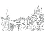Fototapeta Paryż - St. Andrew's Church Vector Line Art Sketch Kyiv City View Ukraine