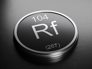 Fototapete - Rutherfordium element from periodic table on futuristic round shiny metallic icon 3D render	