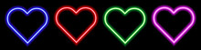 Set Of Neon Hearts. Luminous Elements For Your Design. Blue, Red, Green, Pink Colors
