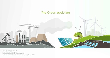 Wall Mural - evolution of renewable energy concept of greening of the world. Vector illustration