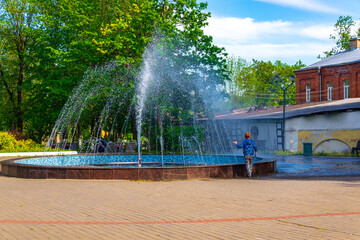 City fountain on a bright sunny day.