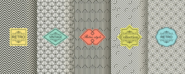 Aufkleber - Set of seamless geometric patterns with trendy modern colorful labels. Shabby chic. Vector geometric seamless textures with zig zag lines, stripes.
