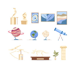 Poster - Museum exhibits flat color vector objects set