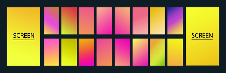 Fototapete - Orange and yellow Set of abstract vector gradient backgrounds. Colorful texture for your design. Mobile app template