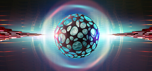 Aufkleber - Artificial Intelligence. Computer mind. Futuristic Data center. Quantum processor abstract concept 3d illustration. Digital Brain and Future Technologies