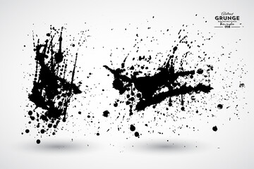 Set of black splash on white background. Grunge ink blots and drops. High quality manually traced vector illustration