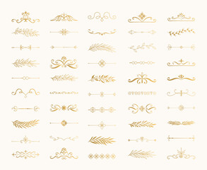 Wall Mural - Cute golden design elements. Calligraphic vintage borders. Ink text dividers. Flourish vector illustration.