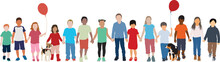 Group Of Multiethnic Children Walk Together Holding Hands Peacefully Vector Background