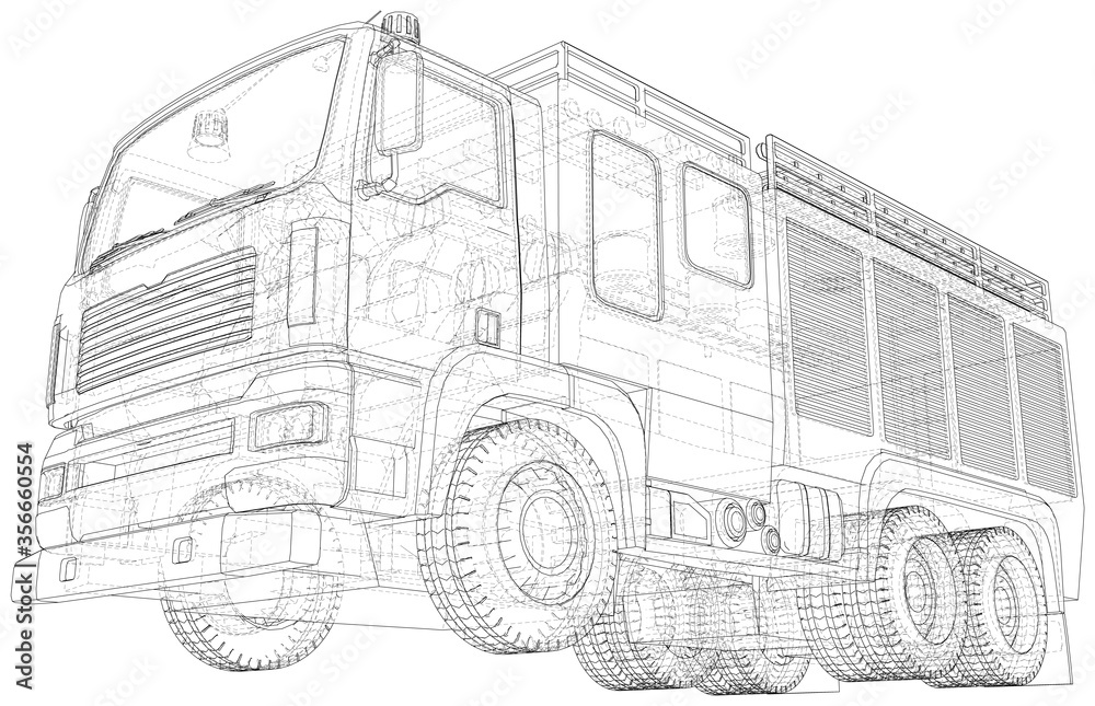Wire Frame Fire Engine Fire Engine vector. Fire truck. Wire-frame. The layers of visible and ...