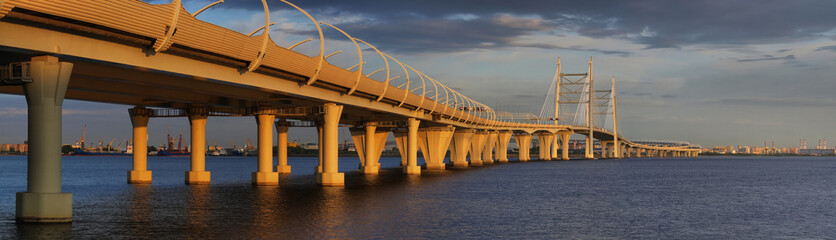 Wall Mural - High-speed diameter and cable-stayed bridge over the Neva river in Saint Petersburg