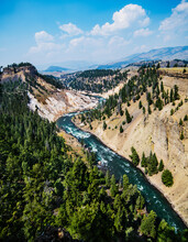 Calcite Springs Overlook Of Yellowstone River In Yellowstone National Park, Wyoming, United States