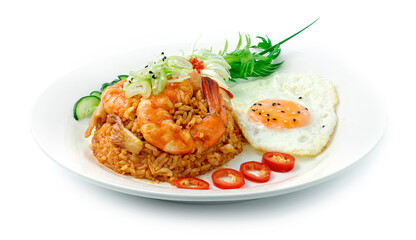 Wall Mural - Kimchi Fried Rice with Shrimps Served Fried Egg Korean