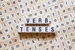 Verb tenses word concept on cubes