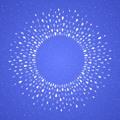 Poster - Round text frame, circle made of tiny sprayed water drops, droplets, raindrops, tears. Radial splash, splatter template for borders, graphic design element. Shades of blue ring shape background