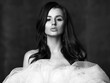 © Dmitry Lobanov - Black and white portrait of innocent sensual woman posing naked covering herself with fata veil transparent cloth