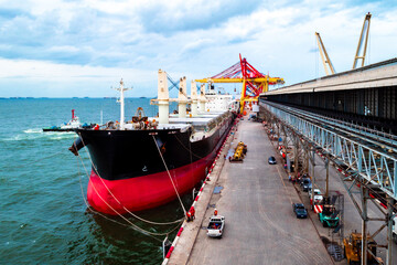 Wall Mural - Large bulk cargo berthing at port discharging cargo. 