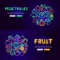 Wall Mural - Fruit Vegetable Neon Banners