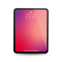 Leinwandbilder - Tablet computer gadget. Vertical screen display. Realistic black digital device mockup. Equipment vector concept on transparent background
