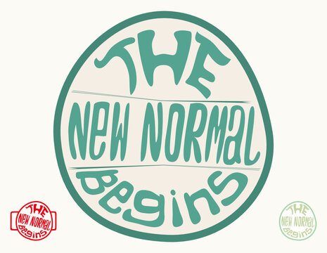 set of the new normal begins typography cartoon style vector illustrations