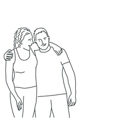 Wall Mural - Couple embracing. Line drawing vector illustration.