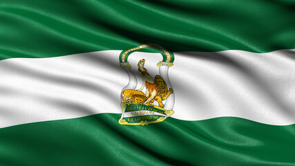 Wall Mural - Flag of Andalusia waving in the wind. 3D illustration.