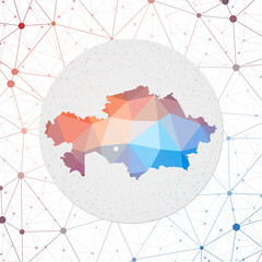 Abstract vector map of Kazakhstan. Technology in the country geometric style poster. Polygonal Kazakhstan map on 3d triangular mesh backgound. EPS10 Vector.