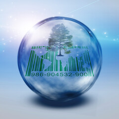 Poster - Green tree and barcode inside bubble