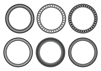 Fototapete - Set of six circle frames, round borders for your design.