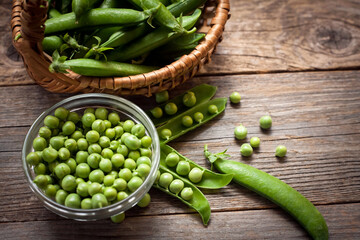 ripe green peas in a bowl