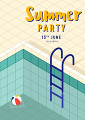 Wall Mural - Summer party poster template background decorative with isometric swimming pool