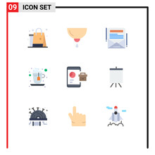 Universal Icon Symbols Group Of 9 Modern Flat Colors Of Marketing, Tea, Milk, Hot, Newsletter