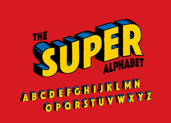 Comics super hero style font design, alphabet letters and numbers, vector illustration