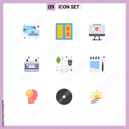 Fotomural Pack of 9 Modern Flat Colors Signs and Symbols for Web Print Media such as renew