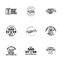 Happy Fathers day greeting hand lettering badges 9 Black Typo. isolated on white. Typography design template for poster. banner. gift card. t shirt print. label sticker. Retro vintage style. Vector il