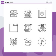 Mobile Interface Outline Set Of 9 Pictograms Of Article, Blog, Prize, Web, Browser