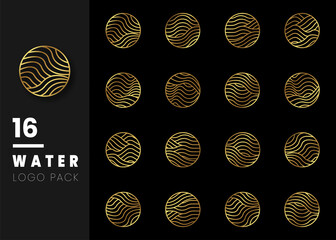 Gold Waves logo template. Simple Water symbol and icon Logo Template isolated on black background. Abstract ornamental emblem for business, travel, tourism and ecology concepts, health